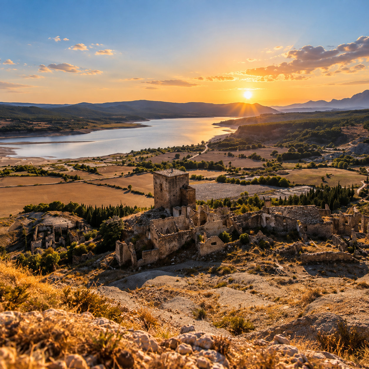 Escó, antiguo pueblo de Zaragoza junto al embalse de Yesa