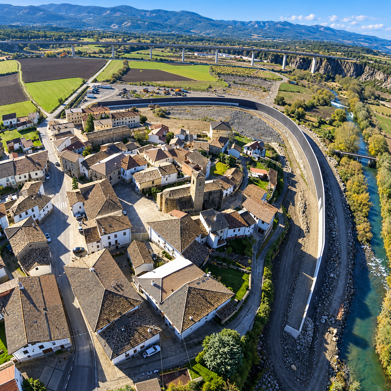 Muro de Sigüés construido junto al casco urbano por el recrecimiento de Yesa