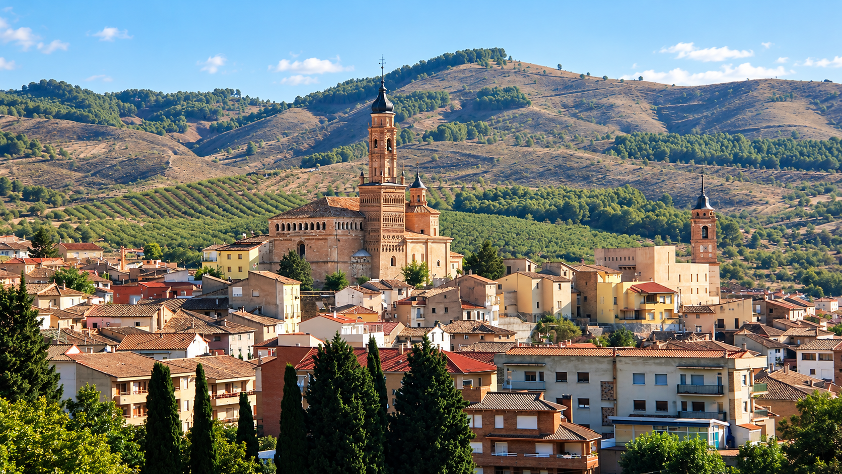 Qué ver en Ateca: panorámica del pueblo y su torre mudéjar